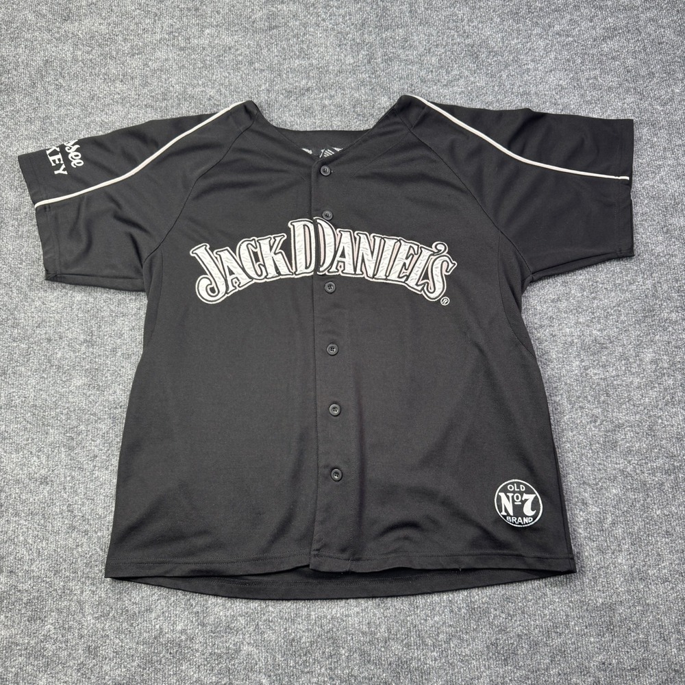 Jack Daniels Baseball Jersey Mens L Black Tennessee Whiskey Old No 7 Retro